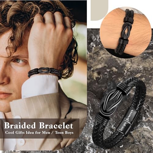 Btysun Gifts for Men, Gifts for Boyfriend Leather Bracelets for Men Stocking Stuffers for Him 2026 I Love You Gift Infinity Cuff Bracelets Birthday Christmas Jewelry for Son Grandson Dad Husband - Image 4