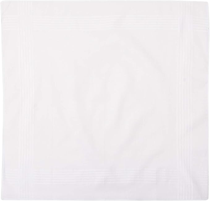 Perry Ellis 12 Pack Handkerchief (100% Cotton White with Satin Border, 16" x 16")