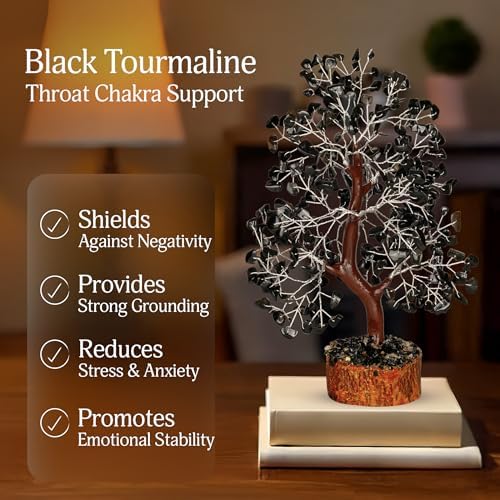 YATSKIA Black Tourmaline Crystal Tree | Gemstone Tree of Life | Shelf Decor | Bonsai Tree Decor | Tree of Life Decor | Birthday Gifts for Women | 10 Inch 300 Beads - Image 3