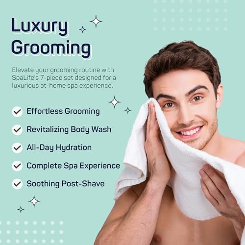 SpaLife 7-Piece Men's Body Care Gift Set | Mens Gift Set with 2-in-1 Shampoo & Conditioner, Body Wash, Moisturizer, Post-Shave Lotion, Sponge & Foot Stone | Gifts for Men | 7-Piece Bundle - Image 2
