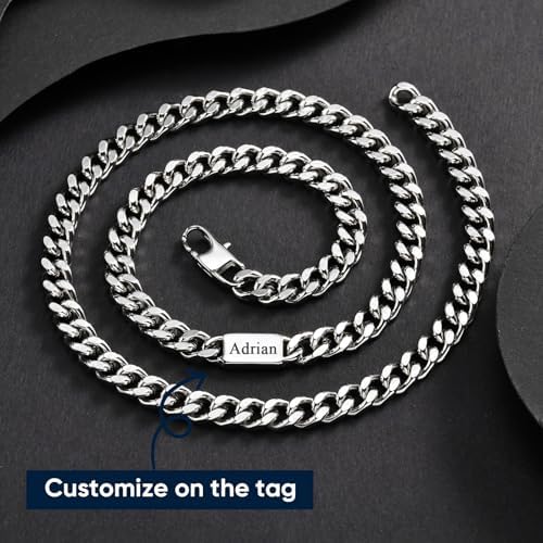 MEALGUET Cuban Link Chain Necklace for Men : Men's 316L Stainless Steel Silver Love You Forever Engraved Curb Chains Necklaces for Son Grandson Nephew Boyfriend, Jewelry Gifts for Birthday Valentines - Image 3