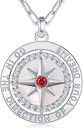 Compass Birthstone Pendant Necklace for Women, S925 Sterling Silver Jewelry by LOUISASECRET