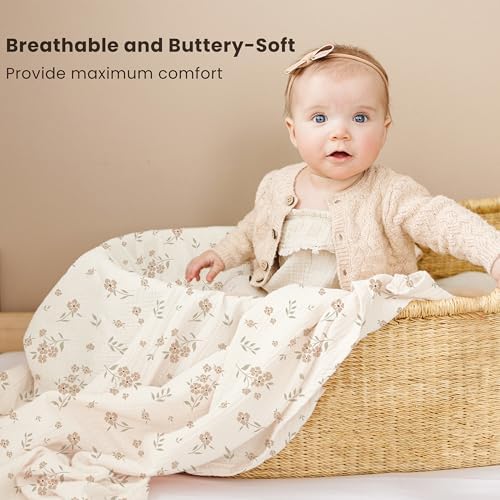 Konssy Muslin Swaddle Blankets, 100% Cotton Receiving Blankets, 47"x 47" - Image 3