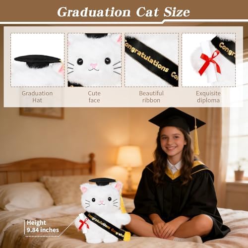Graduation Decorations 2026 Cat Plush，9.45 Inch Class of 2026 Graduation Plush Cat Stuffed Animal,Cute Graduation Gifts for Kindergarten, High School, and College Graduates (cat) - Image 2
