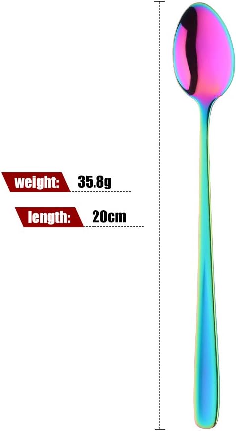 Buyer Star Long Handle Iced Tea Spoons Set of 6, 8 inch 18/10 Coffee Spoon Sets for Mixing, Cocktail Stirring, Tea, Coffee, Milkshake, Cold Drink