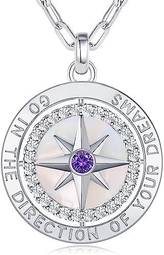Compass Birthstone Pendant Necklace for Women, S925 Sterling Silver Jewelry by LOUISASECRET