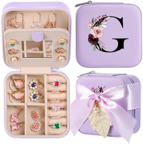 AYGXU Travel Jewelry Box for Women and Girls - Small Case With Initial A-Z - Teacher Gifts by AYGXU