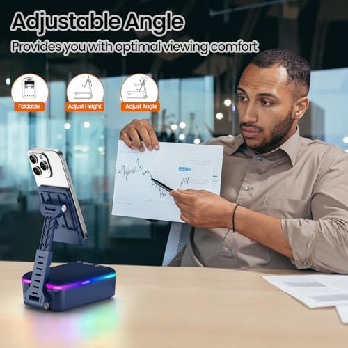 JTEMAN Gifts for Men Women,Cell Phone Stand with Bluetooth Speaker,LED Light,and Lanyard,Cool Tech Gadgets,Unique Birthday Gifts for Men Husband Mom Dad-Blue - Image 3