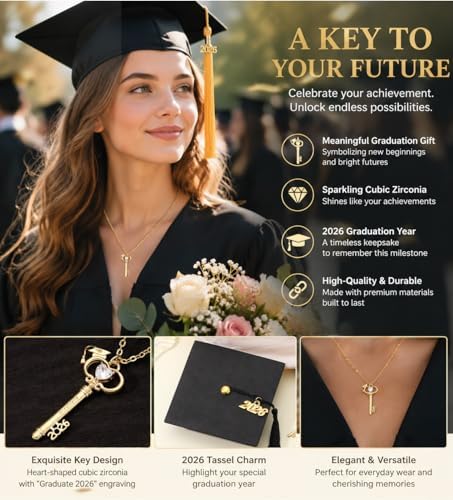 Graduation Gifts, Gold Key Graduation Necklace for Her 2026 Grad Gifts Anniversary Gold Jewelry for Women Sister Friend Classmates Teacher Nurse - Image 3