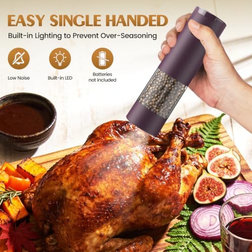 Electric Salt and Pepper Grinder Set Automatic Battery Pepper Mill Shakers Adjustable Coarseness Upgraded Larger Capacity with Led Home and Kitchen Appliances(Burgundy) - Image 3