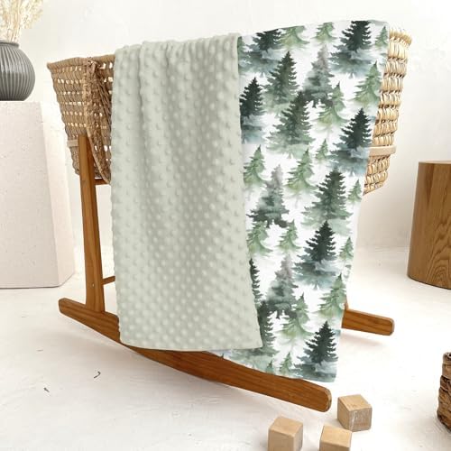 Watercolor Green Pine Trees Baby Blankets for Girl Boy Gender Neutral Trees Soft Mink Dotted Backing Double Layer Swaddle Blanket Winter Pines Landscape Nursery Bed Throws for Newborn Toddler 30x40 - Image 6
