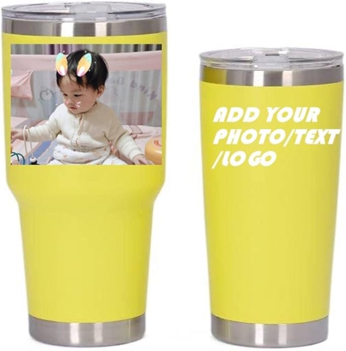 Personalized Photo 20oz 30oz Stainless Steel Tumbler,Custom Coffee Tumbler Cup With Lid And Strawstraw Vacuum Insulated With Text Photo Logo (Yellow(20oz/30oz))