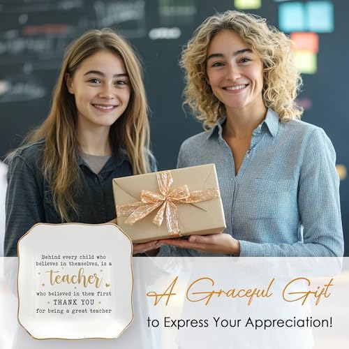 OASSIE Teacher Gifts for Women - 4"x4" Ceramic Jewelry Dish Tray - Image 2