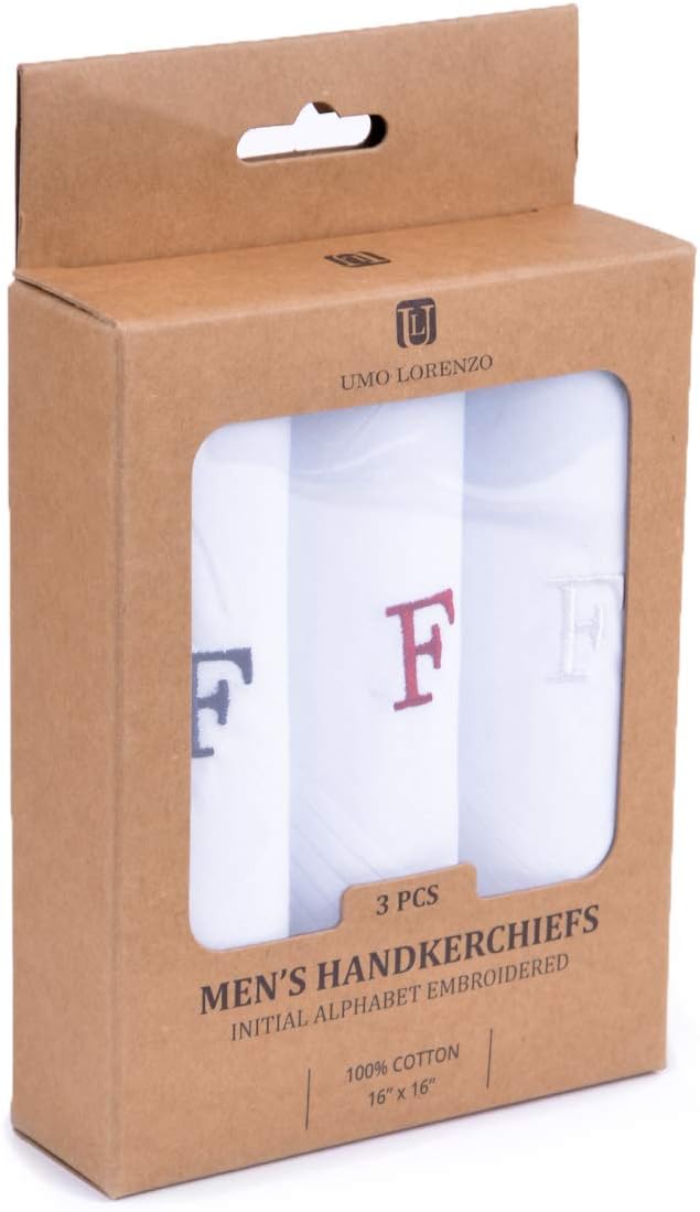 Initial Handkerchief for Men, Monogrammed Boxed 3 Piece Set,100% Cotton