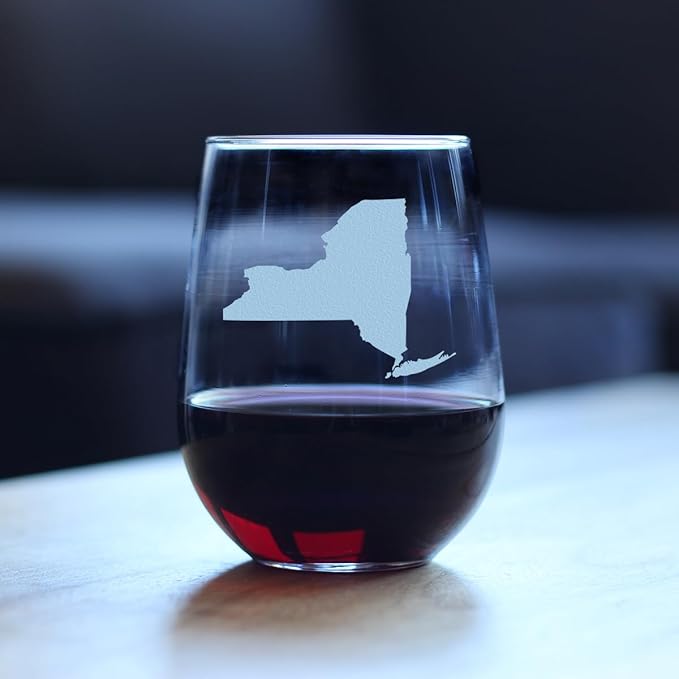 Custom New York State Outline Personalized Stemless Wine Glass - State Themed Drinking Decor and Gifts for New Yorker Women & Men - Large 17 Oz Glasses - Customized Wine Glass Gift