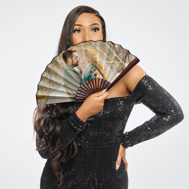 WERWAES 6Pcs Personalized Folding Fan with Custom Photo Hand Held Fans Foldable for Wedding Dancing Saloon Cosplay Party Props Decorative Folding Fans