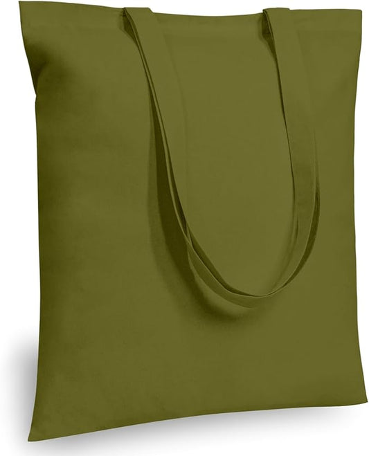 TOPDesign 24-Pack Economical 16"x15" Olive Green Cotton Tote Bags, Lightweight Medium Reusable Grocery Shopping Cloth Bags, Suitable for DIY, Advertising, Promotion, Gift, Activity