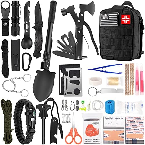 LUXMOM Emergency Survival Kit and First Aid Kit, 142Pcs Professional Survival Gear and Supplies Equipment with Molle Pouch, Gift for Christmas Men Dad Husband Camping Hiking Hunting Outdoor Adventure by LUXMOM