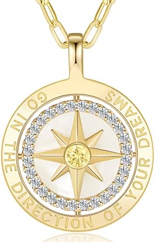 Compass Birthstone Pendant Necklace for Women, S925 Sterling Silver Jewelry by LOUISASECRET