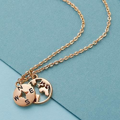 Zealmer Dainty 18K Gold Plated Compass World Map Pendant Necklace Graduation Gift for Friends - Image 3