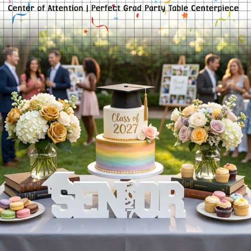 Senior 2027 Table Centerpiece Sign - Class of 2027 Graduation Table Decor - 15" Large Wooden Letter Sign for Party Decor, Photoshoot Props, High School & College Graduation Supplies (White) - Image 3