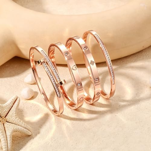 Camhanno Gold Bangle Bracelets for Women, 18K Gold Plated Stainless Steel Stackable Bangles, Non-Tarnish Trendy Jewelry, Ideal Gift for Birthday Anniversary - Image 6