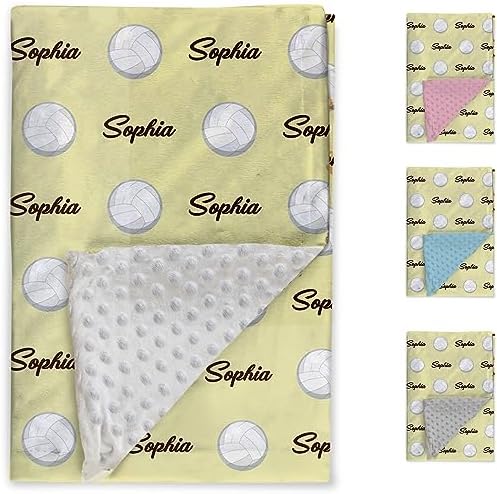 Custom Volleyball Blanket - Personalized Name with Volleyball Patterns - Soft Plush Flannel Blanket with Double Layer Dotted Backing for Baby Toddler Kids Teen Boys Girls Gifts Yellow - Image 2