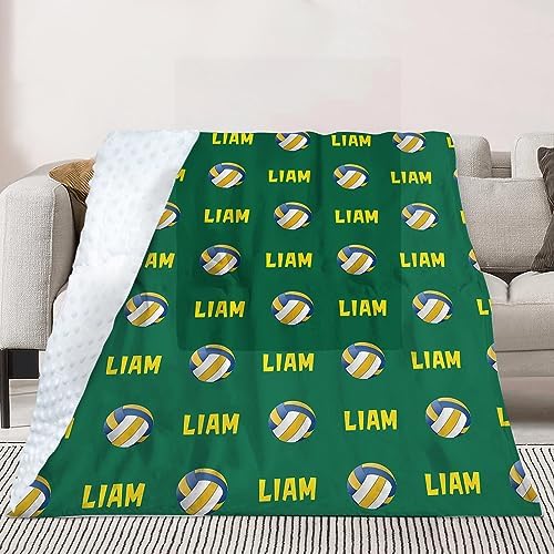 Custom Volleyball Blanket - Personalized Name with Volleyball Patterns - Soft Plush Flannel Blanket with Double Layer Dotted Backing for Baby Toddler Kids Teen Boys Girls Gifts Green - Image 4