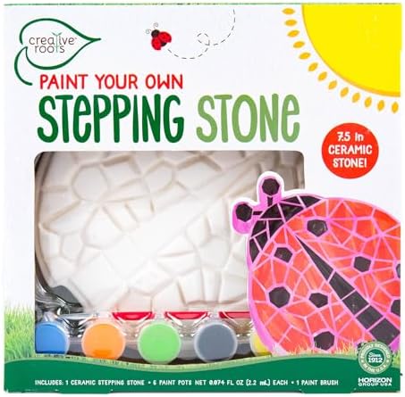 Creative Roots Mosaic Ladybug Stone, Includes 7-Inch Ceramic Stepping Stone & 6 Vibrant Paints, DIY Garden Stepping Stone Kit for Kids Ages 6+ by CreativeRoots