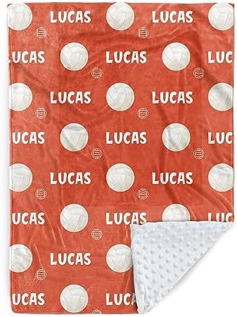 Custom Volleyball Blanket - Personalized Name with Volleyball Patterns - Soft Plush Flannel Blanket with Double Layer Dotted Backing for Baby Toddler Kids Teen Boys Girls Gifts Orange by Duckbe