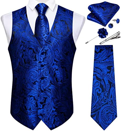 DiBanGu Mens Vest and Tie Set Formal Paisley Waistcoat and Necktie Pocket Square Cufflinks Silk Suit Vest for Tuxedo Wedding by DiBanGu