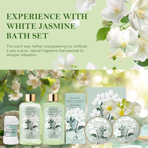 Bath Gift Baskets for Women, 9pc Jasmine Spa Gifts Set for Women, Self Care & Body Relaxing, Birthday Gift Basket, Mother's Day Gifts, Christmas, Anniversary Bath Gift Set - Image 2