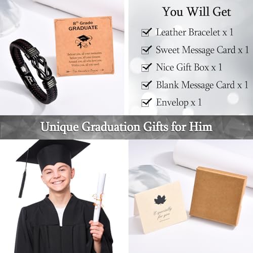 Graduation Gifts for Him, Class of 2026 5/6/8th High School College Master Graduation Gifts for Son, Grandson, Nephew, Brother, Cool Infinity Knot Leather Bracelets for Men Boys - Image 5