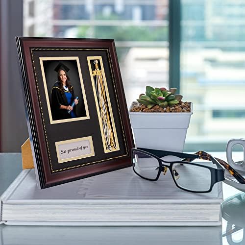 GraduationMall Graduation Photo Shadow Box Frame with Tassel Holder for 4x6 Pictures,Real Glass,Black over Gold Double Mat,Wall & Tabletop Design - Image 2