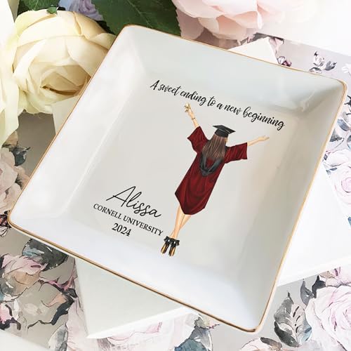 Macorner Personalized Jewelry Dish, A Sweet Ending To A New Beginning, Graduation Gift for Sister, Daughter or Best Friend High School College Graduate - Image 4