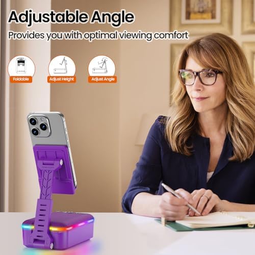 JTEMAN Gifts for Men Women,Cell Phone Stand with Bluetooth Speaker,LED Light,and Lanyard,Cool Tech Gadgets,Unique Birthday Gifts for Men Husband Mom Dad-Purple - Image 3