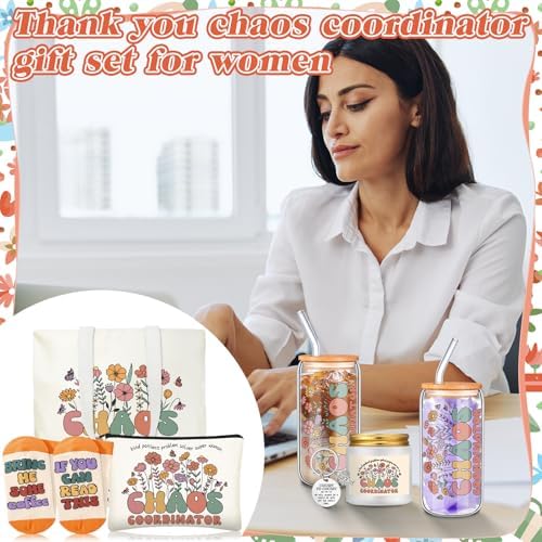Funnymoom 6 Pcs Chaos Coordinator Gifts for Women Administrative Professionals Day Gifts for Case Manager Employee Assistant Wedding include 17 oz Glass Cup Canvas Tote Bag - Image 4