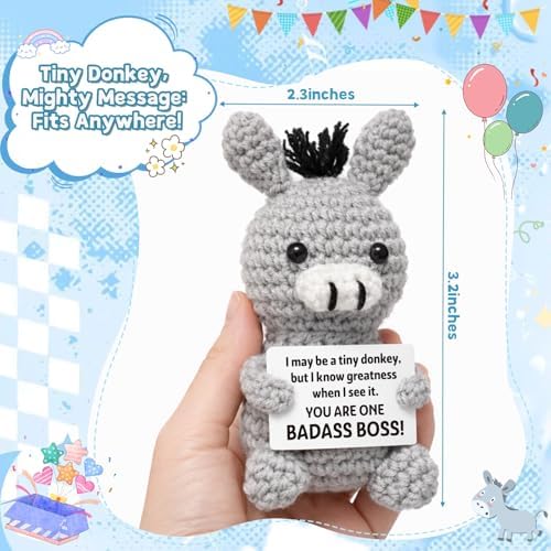 Funny Boss’s Day Gifts for Women Men Appreciation Donkey Plush – Crochet Desk Buddy for Birthday, Promotion, Christmas Office Humor Gag White Elephant Exchange - Image 4