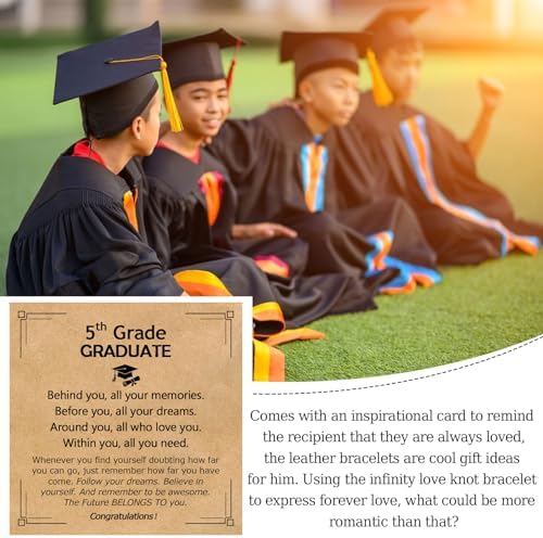 EPIRORA Graduation Gifts Bracelet for Him -Black Braided Leather Infinity Knot Bracelets for Men, Cool Class of 2026 Grad Gifts for 5th Grade | 8th Grade | Middle School | College | Master Degree - Image 2
