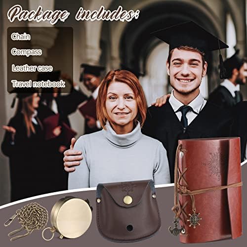 Kanayu 2 Pcs Compass Graduation Gift Compass with Stamped Leather Case and Leather Journal Notebook High School College Graduation Gifts for Him - Image 4