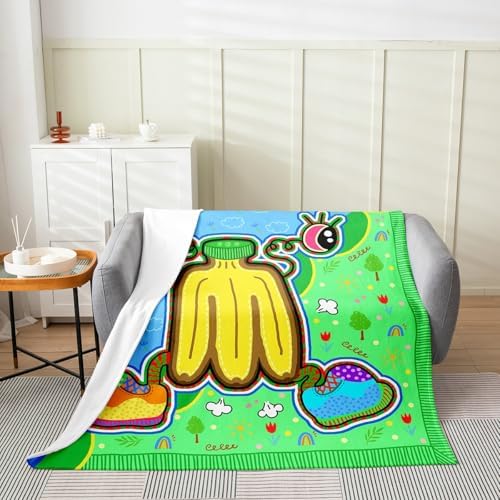 Erosebridal Banana Flannel Blanket Throw 50x60 Inch Cartoon Eyeball Fleece Blanket Bottle Cap Funny Cloud Fuzzy Plush Throw Tulip Stars Trees Shoes Living Room Decor - Image 2