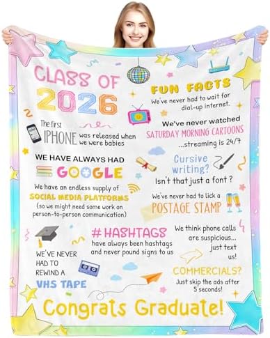 Class of 2026 Graduation Gifts Blanket - Graduation Gift for Her Him, High School College Congrats Graduate Gifts for Women Men, 2026 Graduation Party Decorations, Soft Flannel Throw Blanket, 60"x50" by TUCVHOXBlanketsGifts
