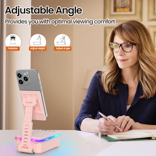 JTEMAN Gifts for Men Women,Cell Phone Stand with Bluetooth Speaker and LED Light,Cool Tech Gadgets,Unique Birthday Gifts for Men Husband Mom Dad-Pink - Image 2