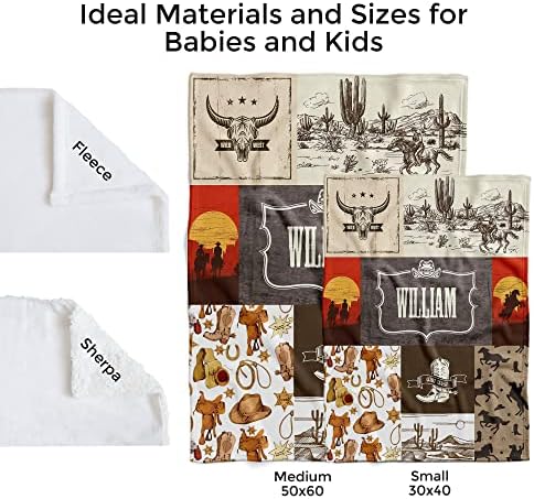 MDPrints Custom Baby Blankets for Boys, Customized Baby Boy Gifts with Name, Personalized Baby Blankets, Soft Plush Fleece (Cowboy HA06A) - Image 5