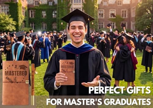 InnoBeta Master Degree Graduation Gifts, Leather Journal Notebook with Pen, Men, Birthday, Refillable Sketchbook, Travel Diary, Lined Planner, 7x5 Inches, Black - Image 2