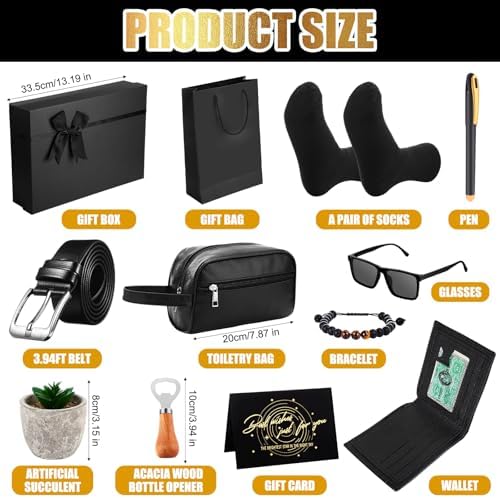 Skylety 13 Pcs Birthdays Gifts Baskets for Men Father Gift for Men Birthdays Gift Box 16 oz Tumblers Wallet Toiletry Bag Sock Bottle Opener Belt Bracelet Glasses Pen for Father's Day Dad Husband - Image 2