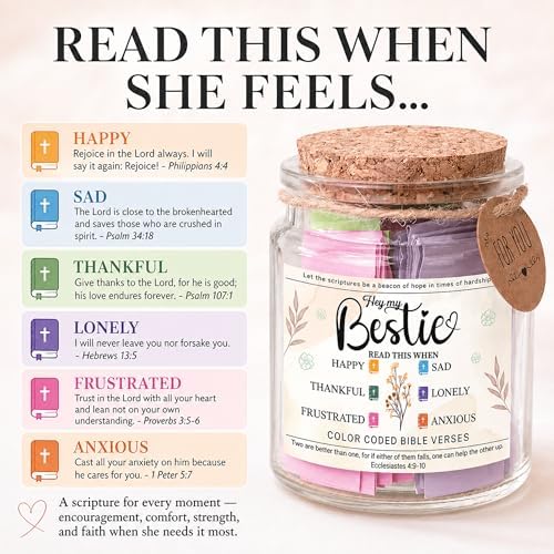 Bestie Bible Verses Jar – Birthday Gifts for Friends, Graduation Gifts for Bestie, Color Coded Bible Verses, Faith Based Friendship Gift for Women - Image 4