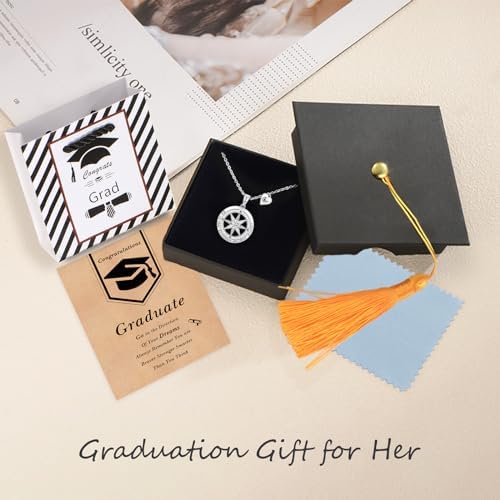 Peeshow Graduation for Her Gifts, 2026 College Graduation Women's Gift, Inspirational 925 Sterling Silver Based Compass Necklaces Gifts for Daughter Granddaughter Friend High School Masters Degree - Image 3