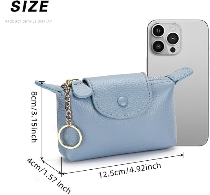 Genuine Leather Wallet Zipper Coin Purse Key Ring Card Organizer Compact Storage for Women (Blue)