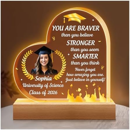 Hyturtle Personalized Graduation Night Light - Custom Name Acrylic LED Light - Inspirational Graduation for Women - Senior 2026 Graduation Gifts Her Him - College Grad Gifts - Graduation Gifts by Hyturtle